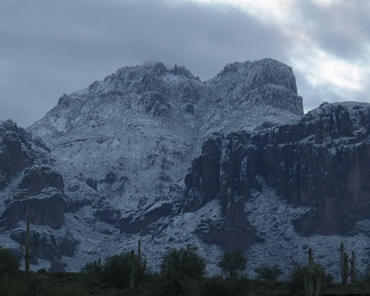 Apache Junction, AZ Snow on the Superstition Mountains - Photo By Jeanette Chenevert