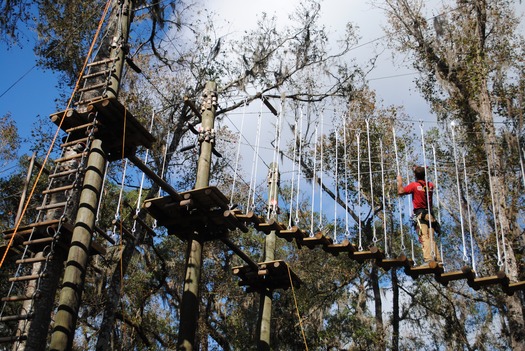 Climbing back to rope swing platform