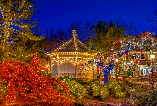 Peddlers Village lit up gazebo