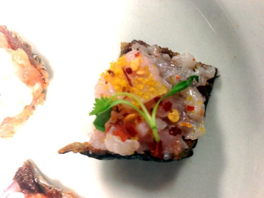 Snapper Crudo Tartare wtih Bottarga and Chile Flakes