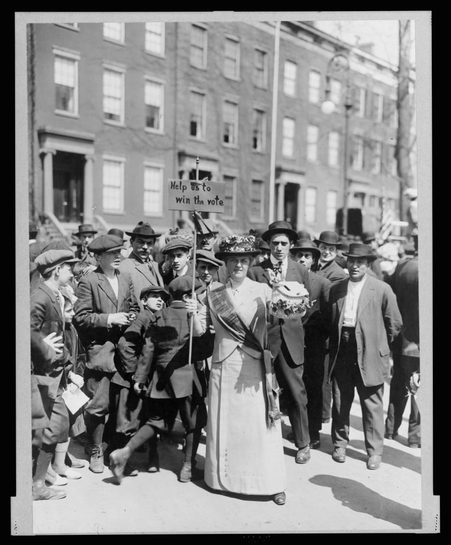 19th Amendment: Mrs Suffren with a Home-Made Banner