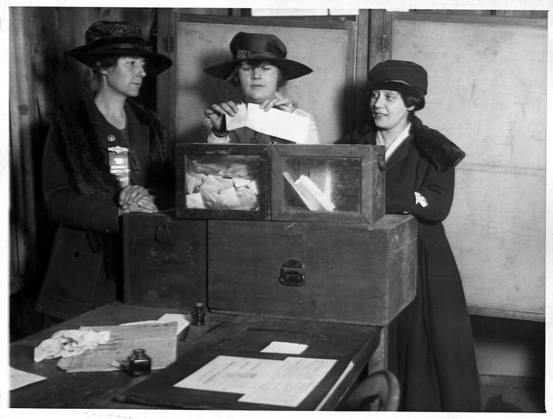 19th Amendment: Three Suffragists Casting Votes in New York City