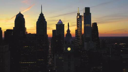 Skyline City Hall sunset