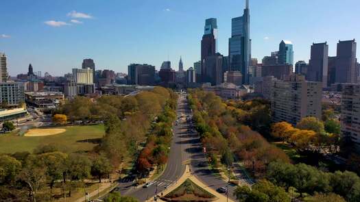 Center City skyline fall from Ben Franklin Parkway