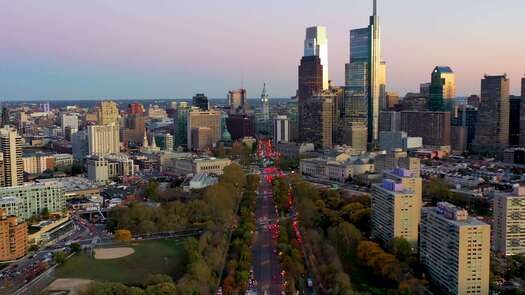 Center City skyline fall from Ben Franklin Parkway