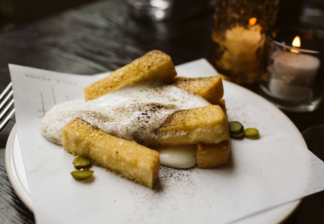 Forsythia, Panisse with Raclette