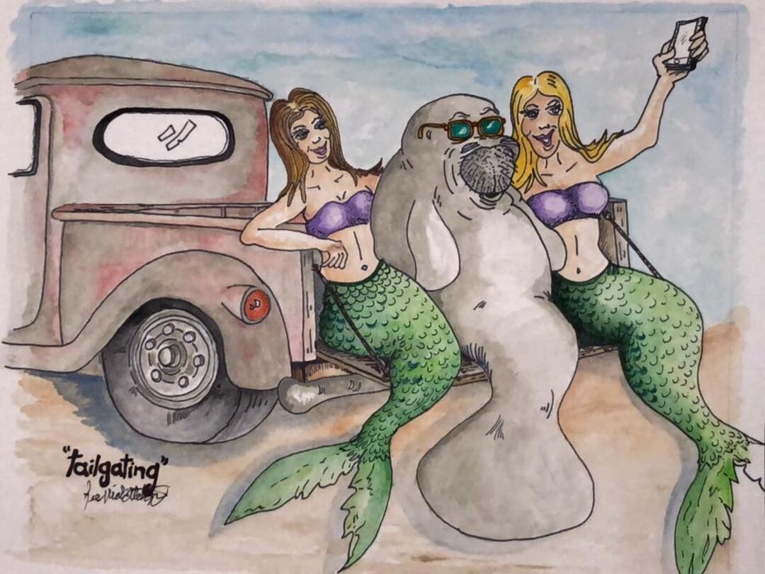 Mermaids with manatee in truck