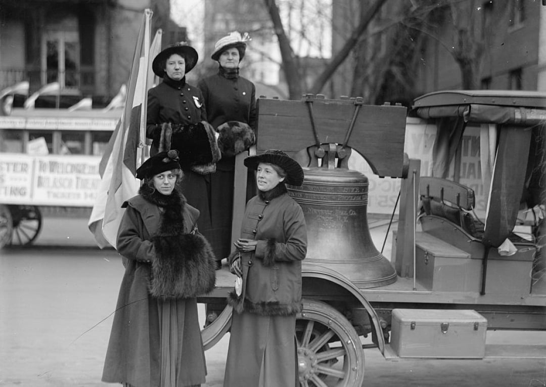 Justice Bell on Truck with Suffragists