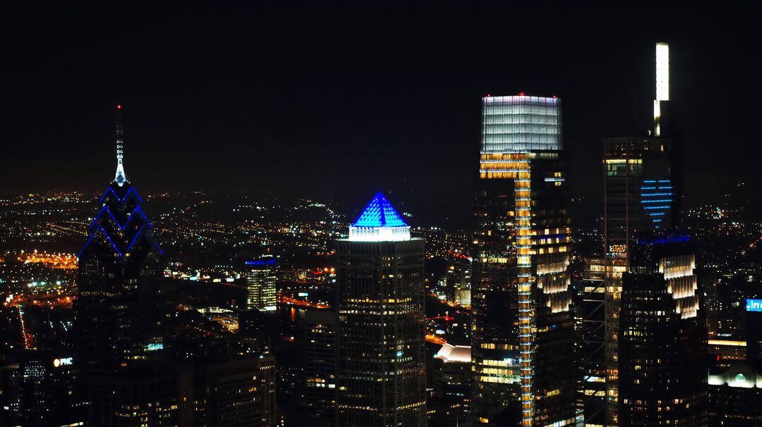 Philly Shines Blue, Skyline with Comcast Technology Center