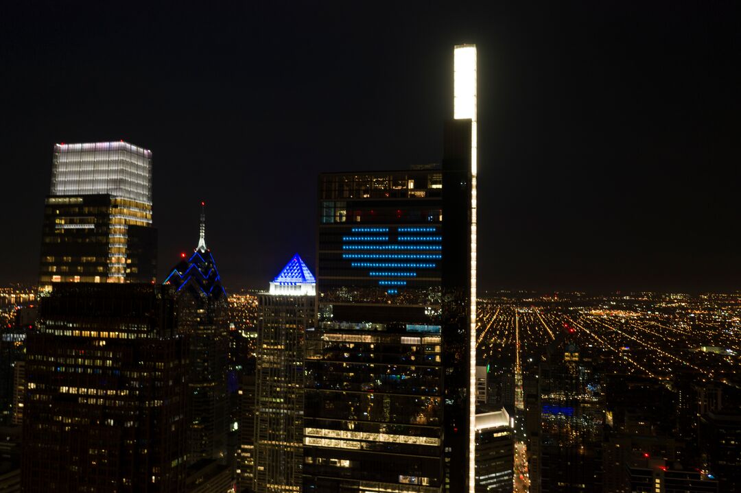 Philly Shines Blue, Skyline with Comcast Technology Center