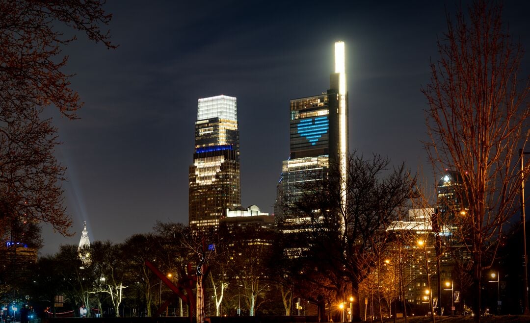 Philly Shines Blue, Skyline with Comcast Technology Center