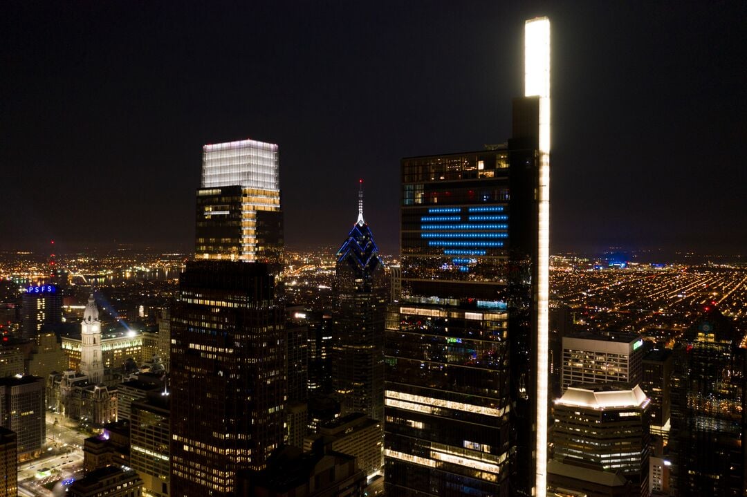 Philly Shines Blue, Skyline with Comcast Technology Center