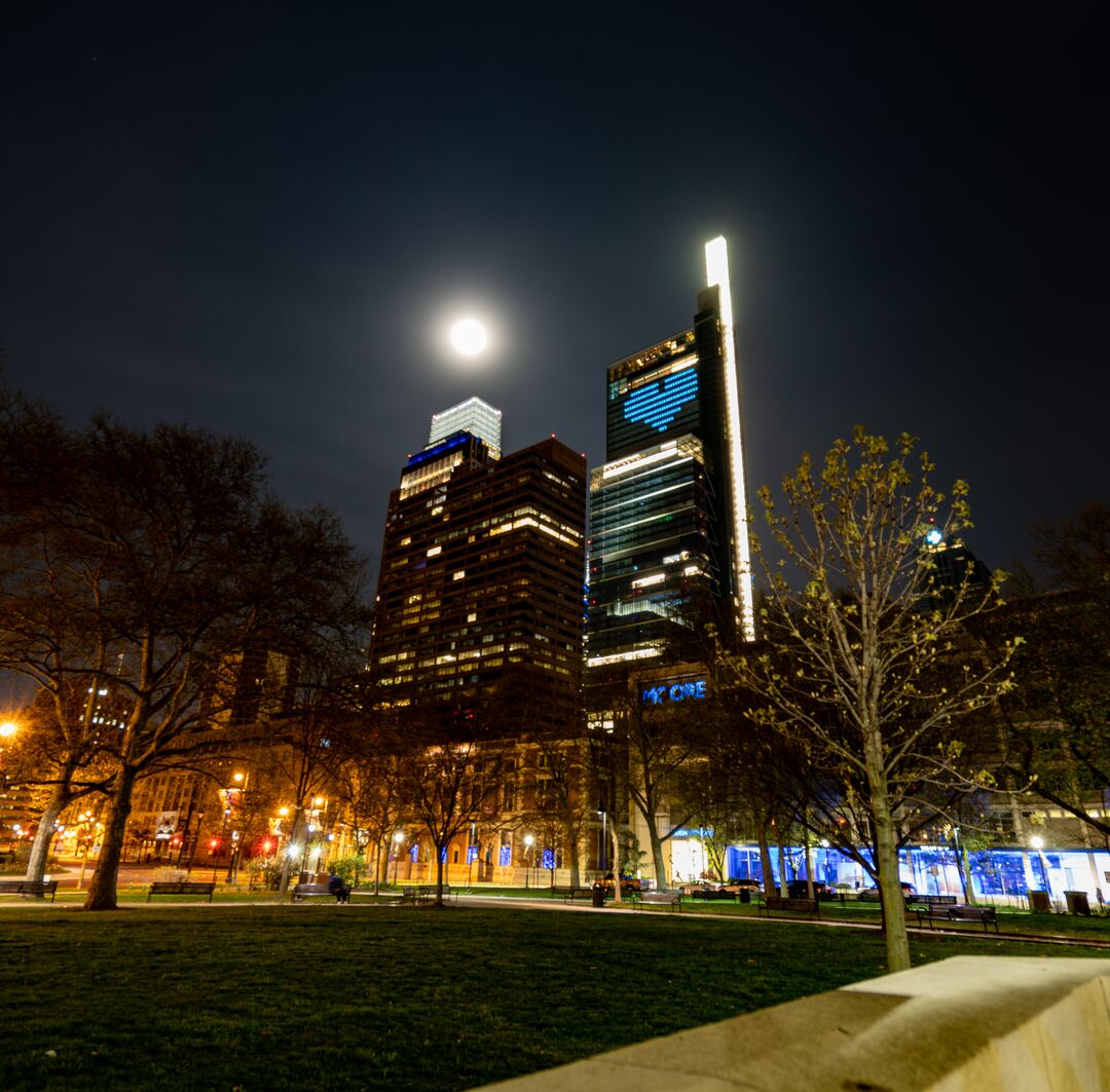 Philly Shines Blue, Skyline with Comcast Technology Center