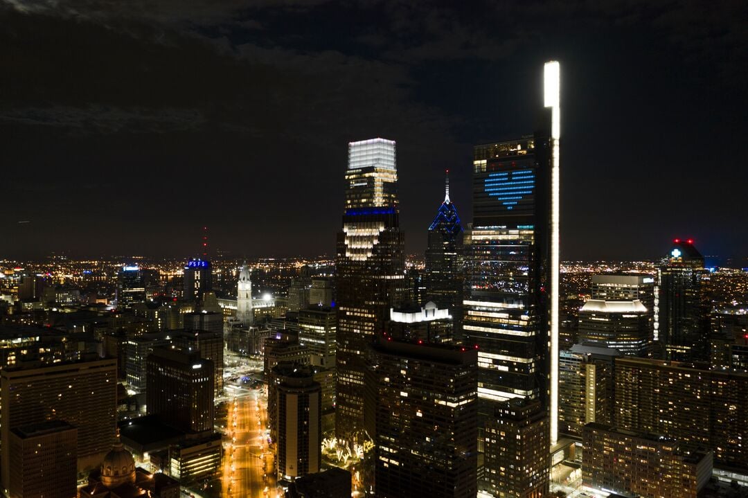 Philly Shines Blue, Skyline with Comcast Technology Center