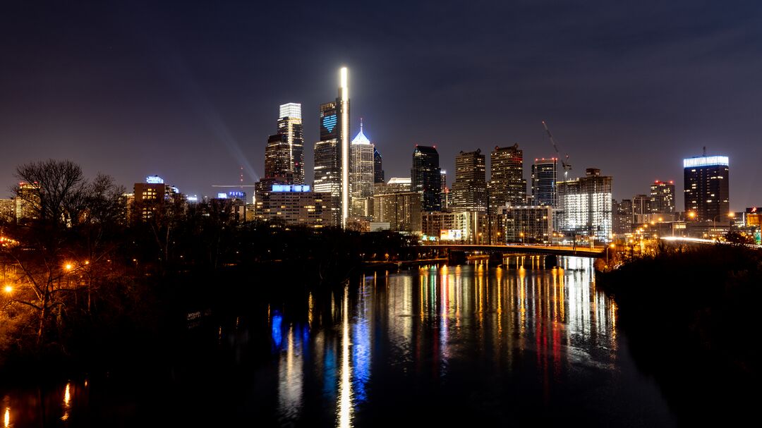 Philly Shines Blue, Skyline with Comcast Technology Center