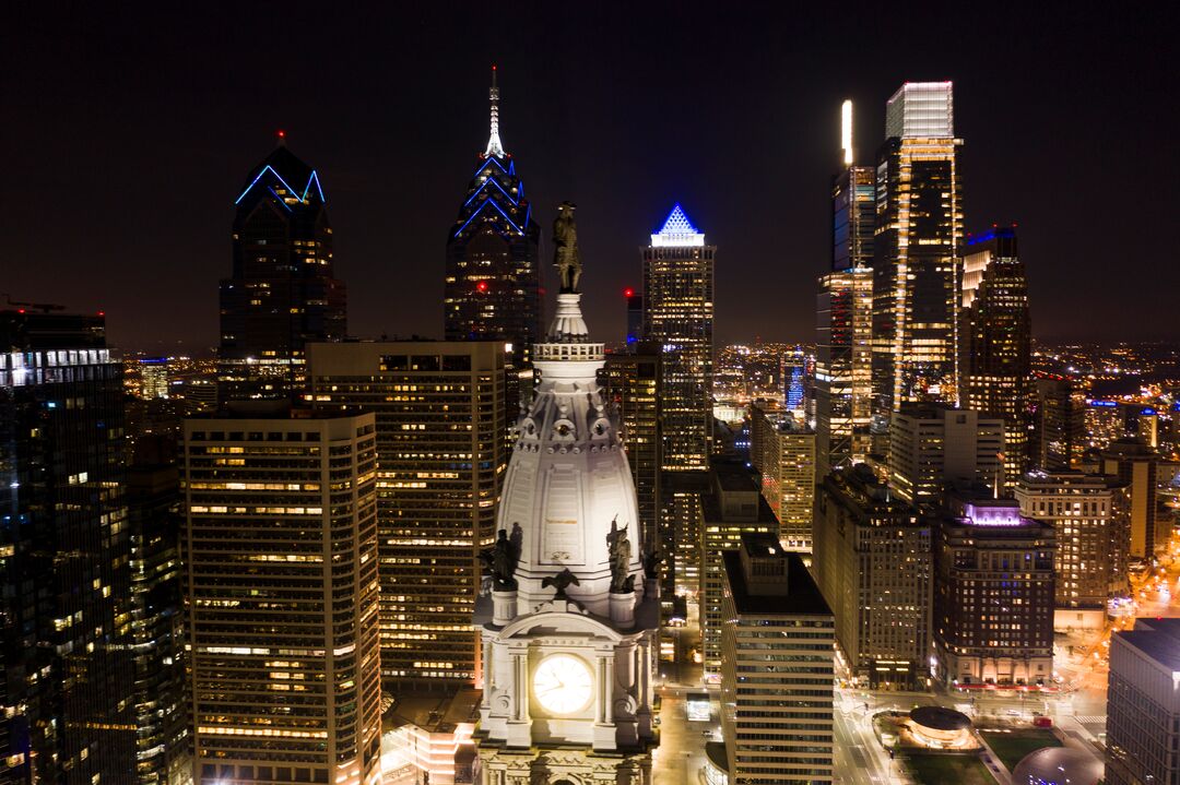 Philly Shines Blue, Skyline with City Hall