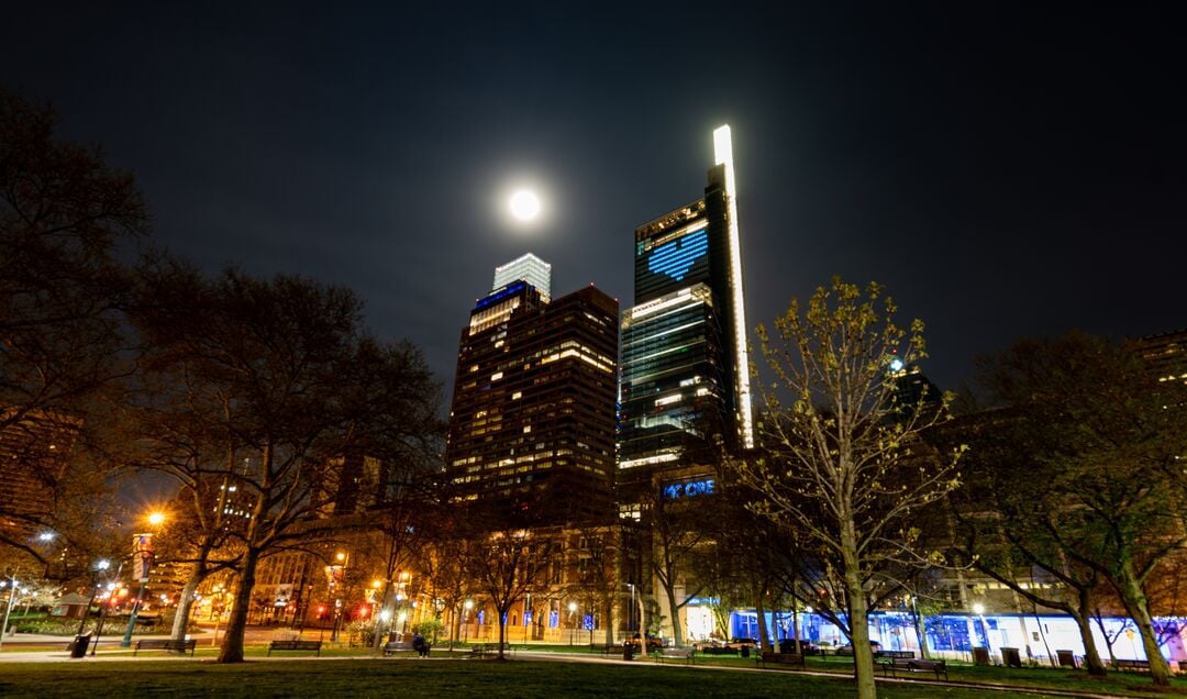 Philly Shines Blue, Skyline with Comcast Technology Center