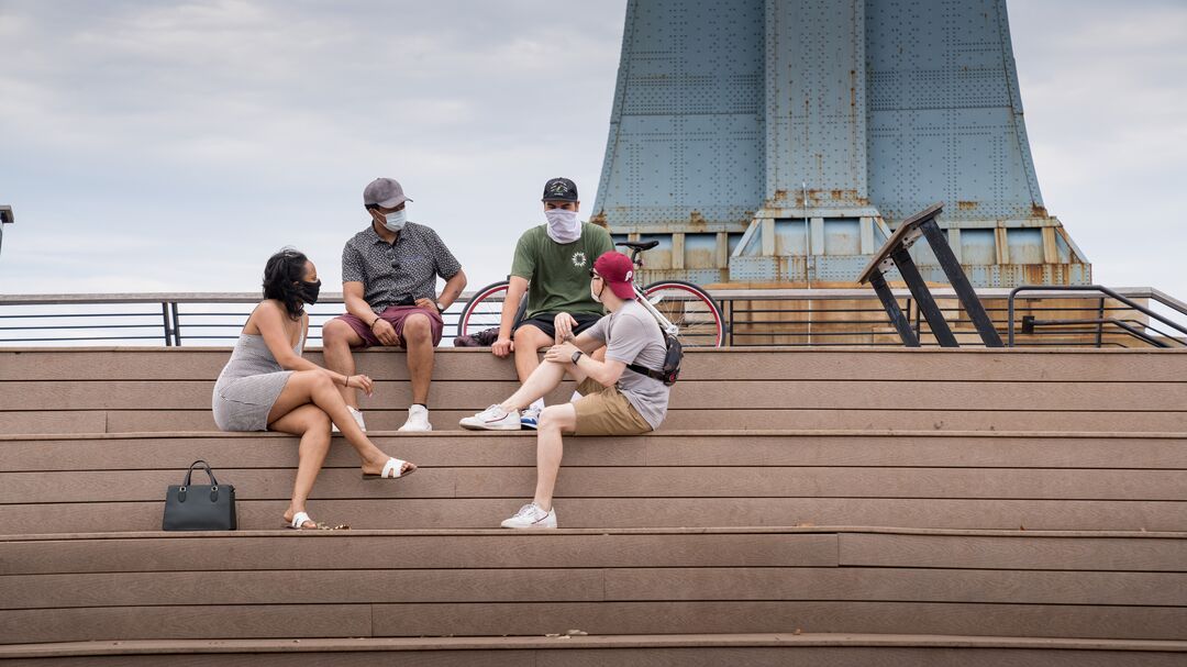 Group of friends at Race Street Pier