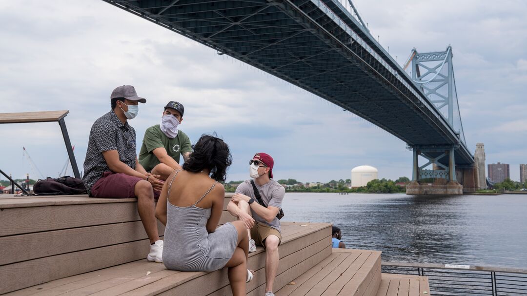 Group of friends at Race Street Pier