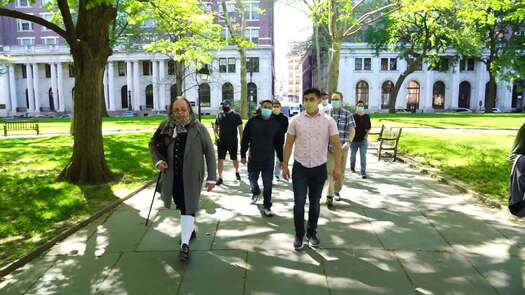 Group in masks on tour of Old City Philadelphia