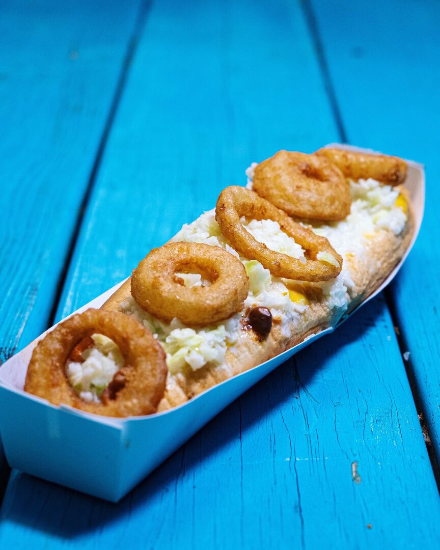 Food with O rings on top