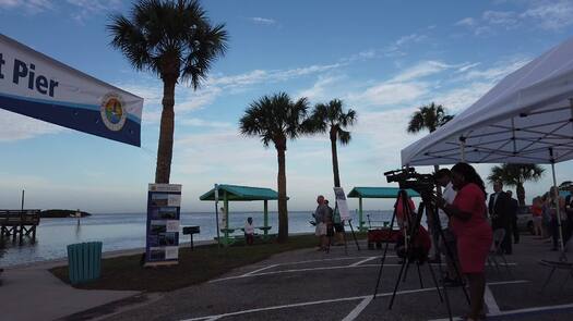 Bayport Pier Ribbon Cutting Press Crowd