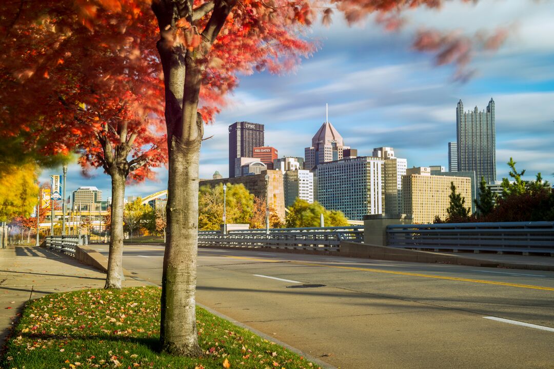 Fall skyline along Allegheny River, North Shore credit JP Diroll