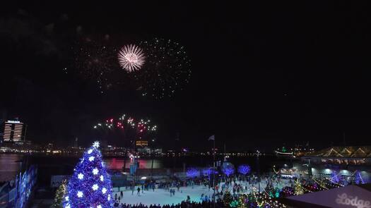 New Years Eve fireworks on the waterfront