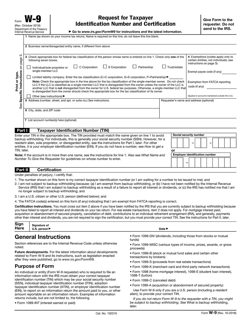 Form W-9 (Rev. October 2018)