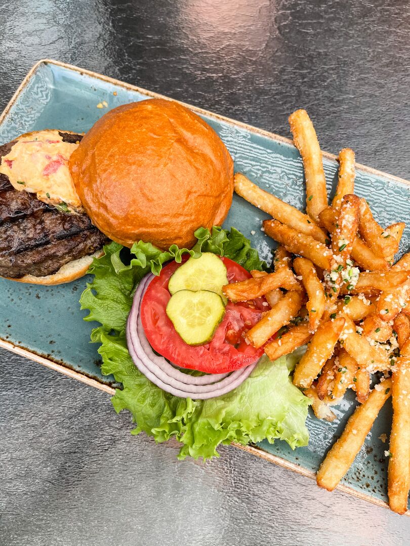 Burger at the Waterfront Restaurant