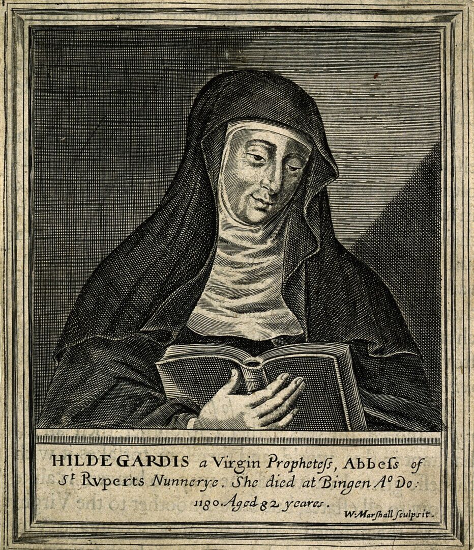 V0002761 Hildegard von Bingen. Line engraving by W. Marshall.