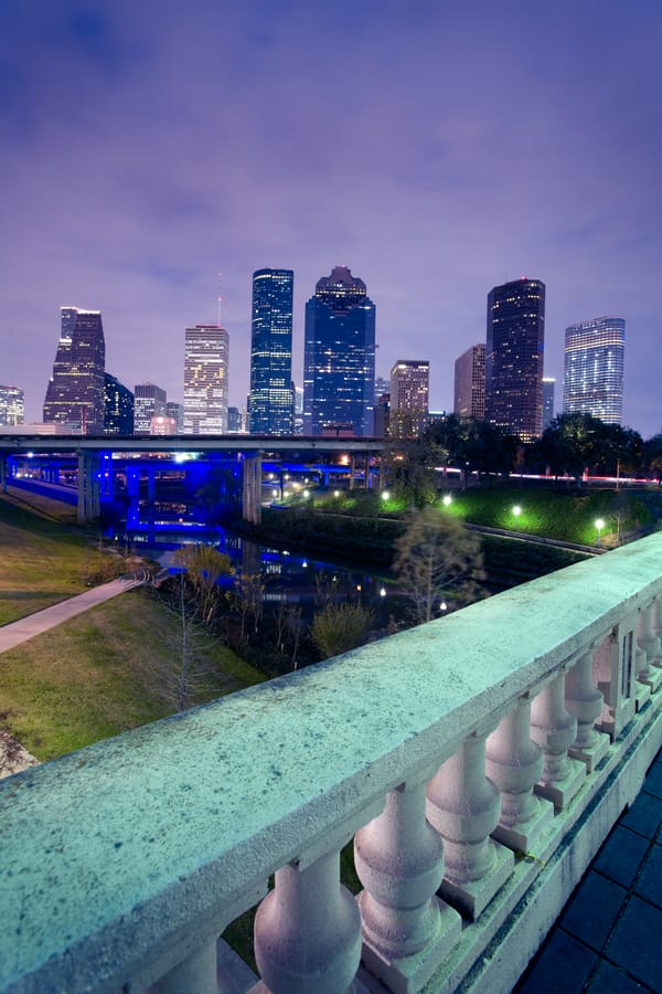 Sabine Street Bridge Skyline Night