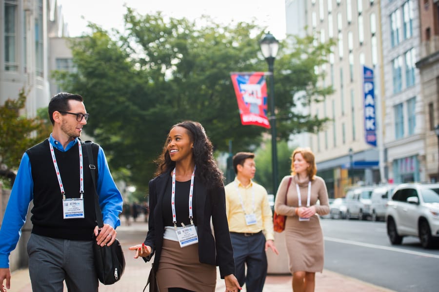 Walking outside Pennsylvania Convention Center