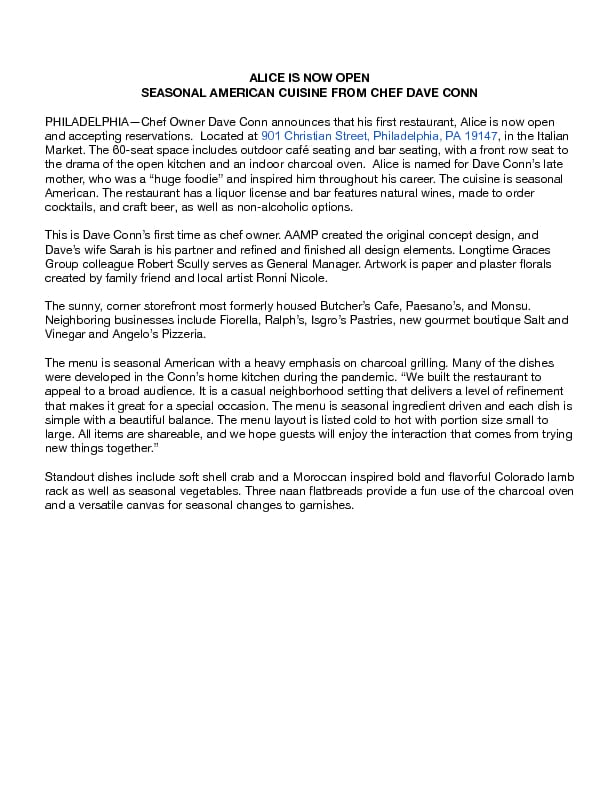 Visit Philly Mail - Fwd_ Press Release_...Conn opens Alice in the Italian Market