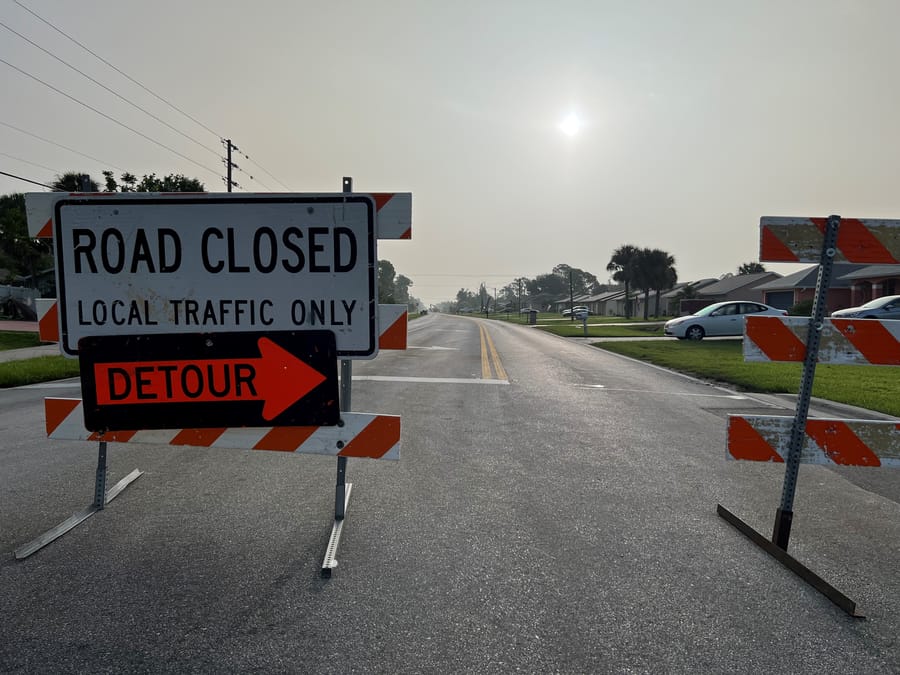 Price Boulevard construction road closed sign